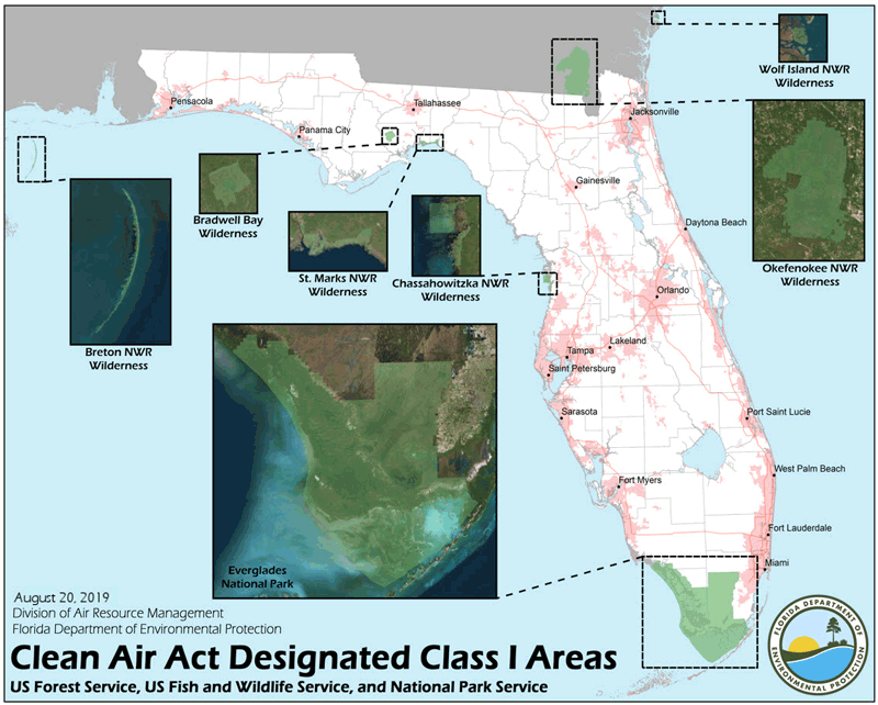 Clean Air Act Designated Class I Areas Map of Florida's Clean Air Act Designated Class I Areas